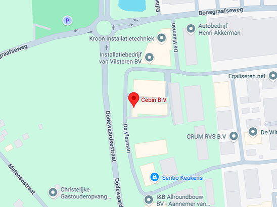 Locatiekaart Cebin showroom, De Vlasman 14, 6669 ND Dodewaard